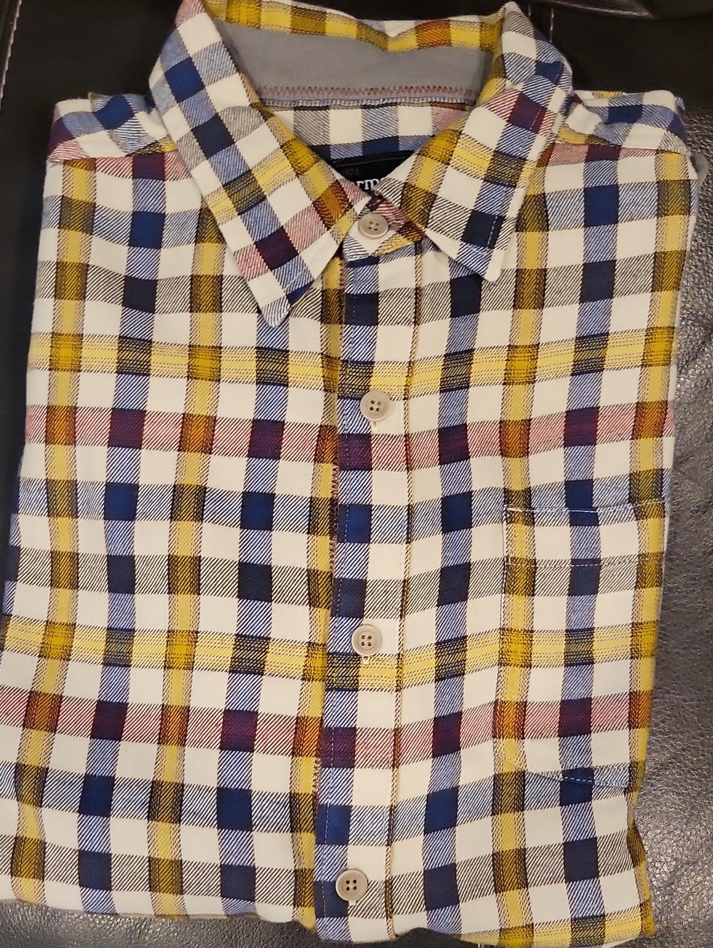 Marmot Men's Yellow and Blue Plaid Button-Down Shirt